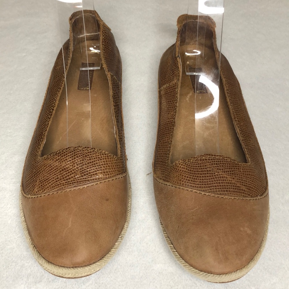 Olukai Lino Leather Slip-on Espadrille Flats Brown 6